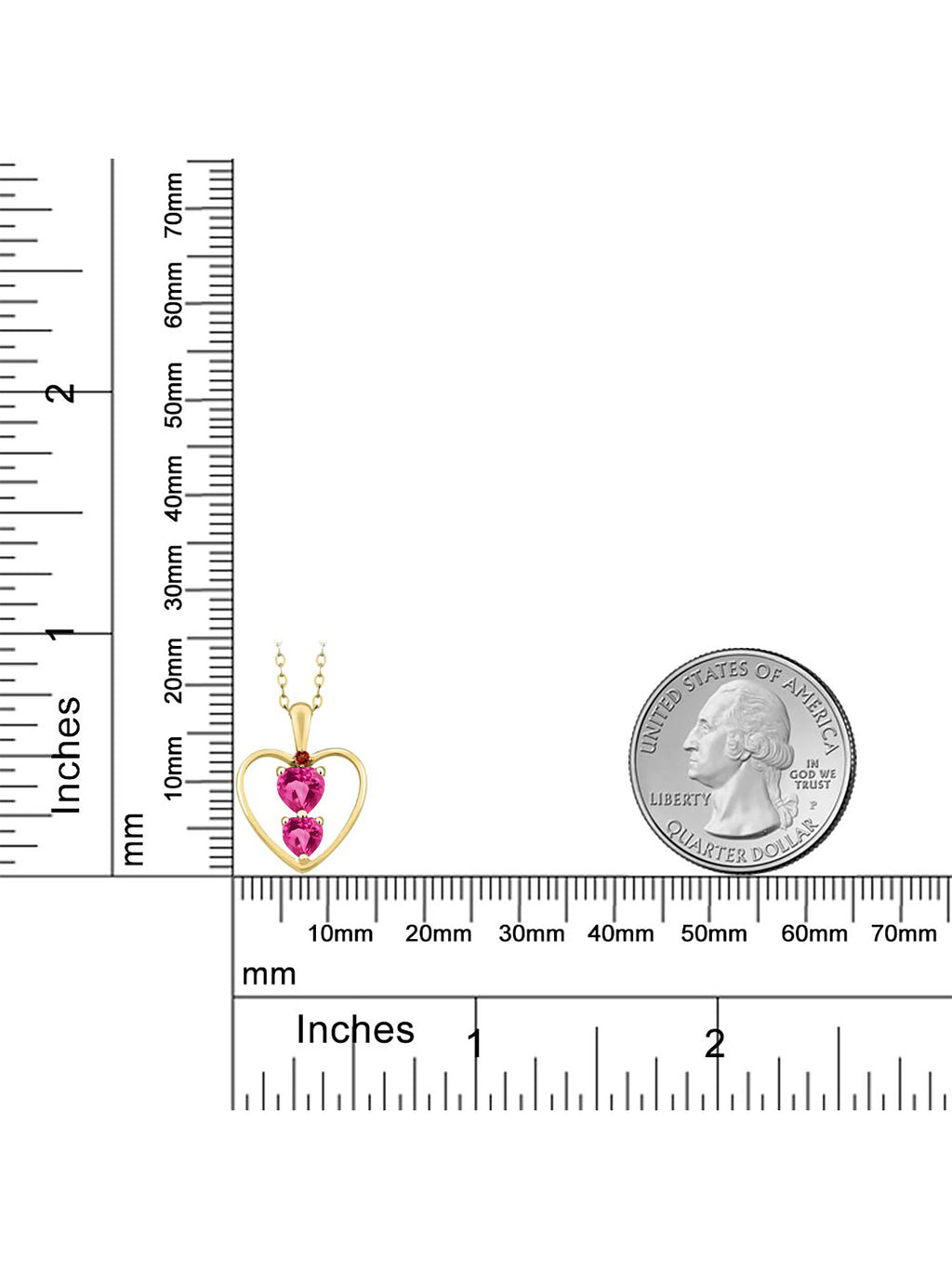 18K Yellow Gold Plated Silver Pink Created Sapphire and Red Garnet Pendant Necklace with 18 inch Silver Chain P301699