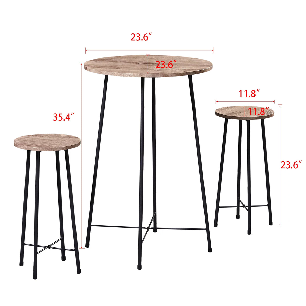 3-Piece Round Bar Table Set with 2 Stools K987008