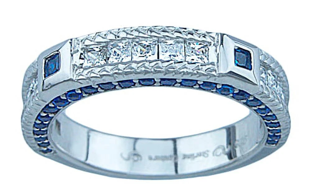 Simulated Sapphire Engagement Ring Set I8124