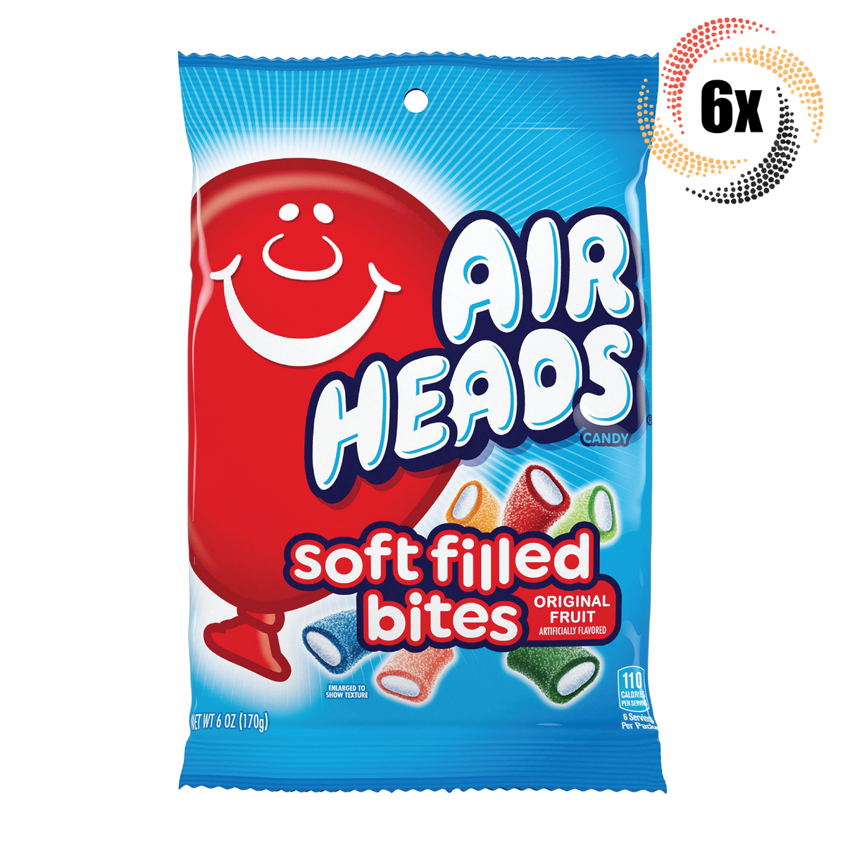 6x Bags Airheads Soft Filled Bites Original Fruit Candy 6oz B62463