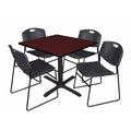 Mahogany Square Breakroom Table & 4 Black Stack Chairs O258443