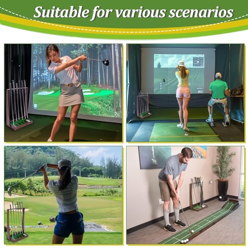 Wooden Golf Club Stand with Artificial Grass Mat, Holds 6 Clubs Z34779