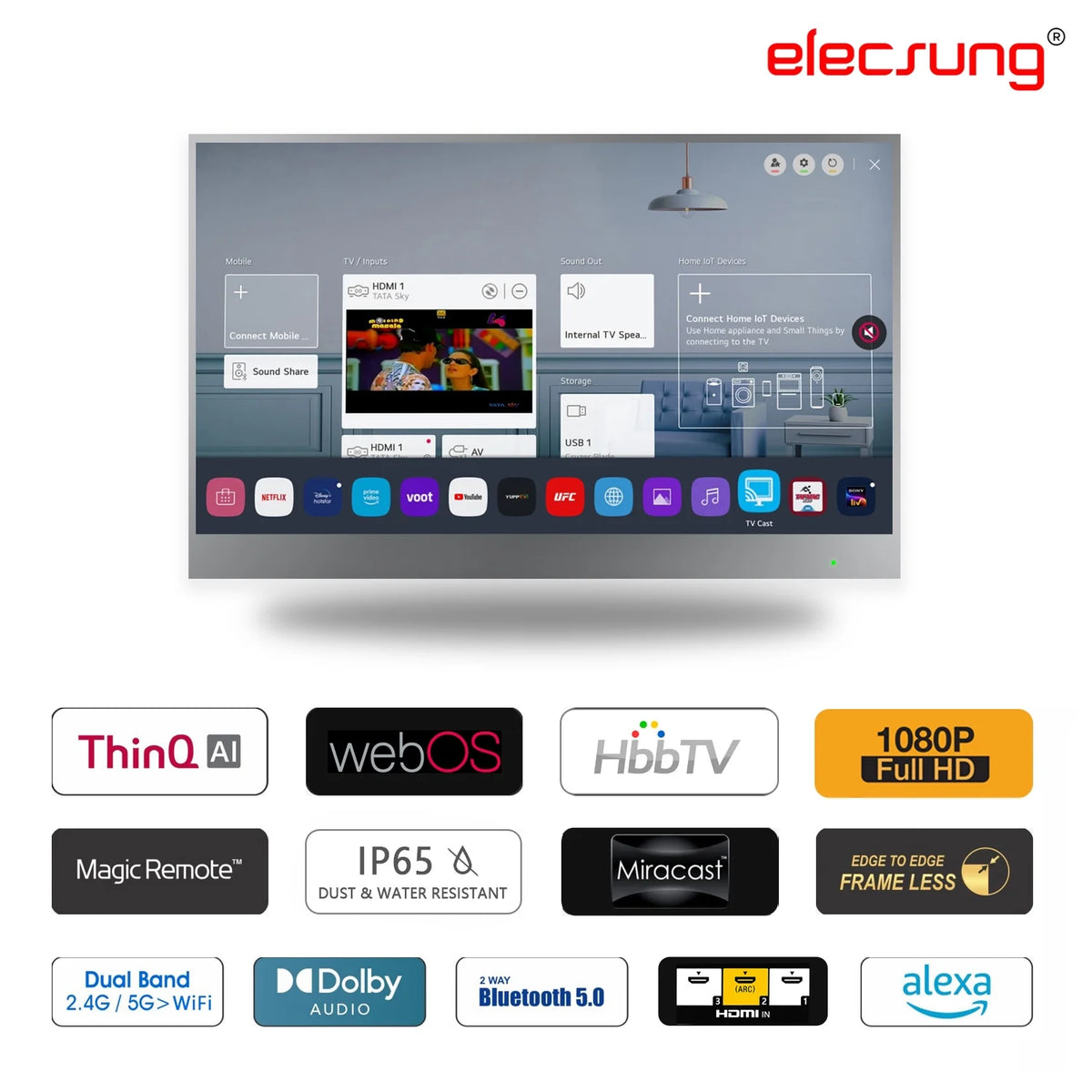 22" Smart Mirror TV with Antique White Frame P9997