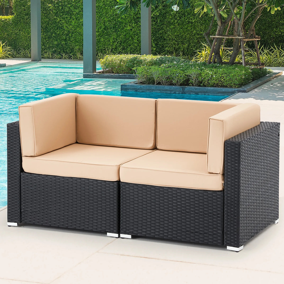 2-Piece PE Rattan Wicker Outdoor Sectional Sofa N8476