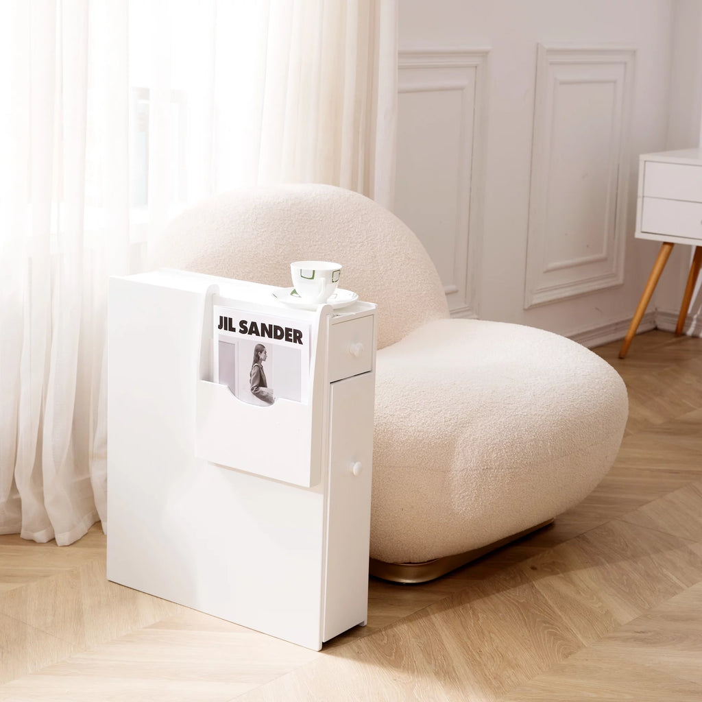 White Wood Slim Bathroom Storage Cabinet with Drawer U354