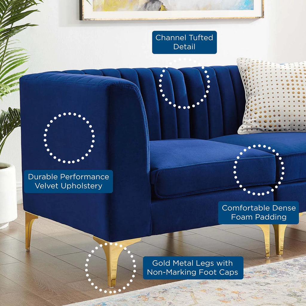 Blue Navy Velvet Tufted Loveseat Sofa V85620