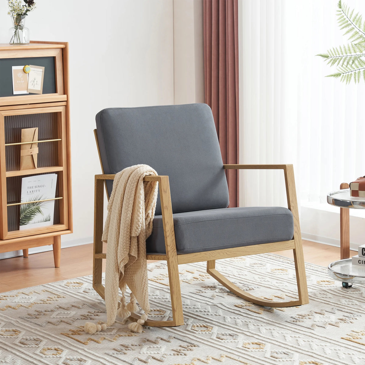 Gray Upholstered Rocking Chair B615