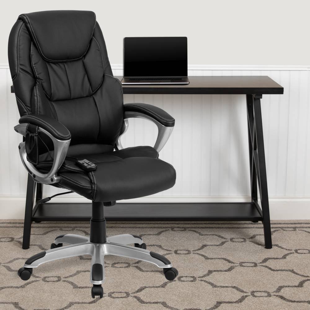 High Back Ergonomic Massaging Swivel Office Chair Black/Silver E741815