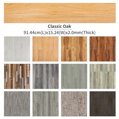 Gray Wood Grain Peel and Stick Vinyl Floor Tile, 36 Planks 54 Sq.Ft 2mm Thick R842