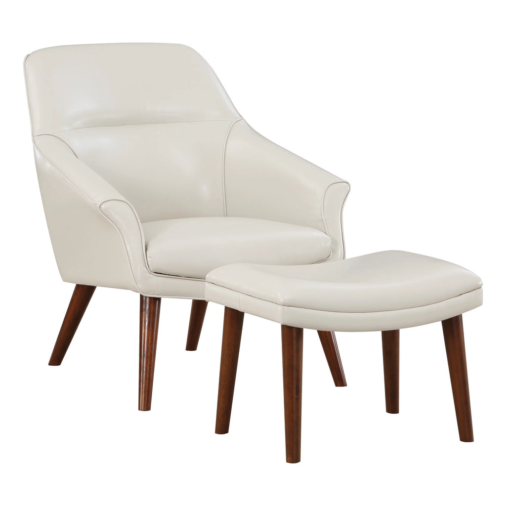 Cream Faux Leather Chair and Ottoman B961
