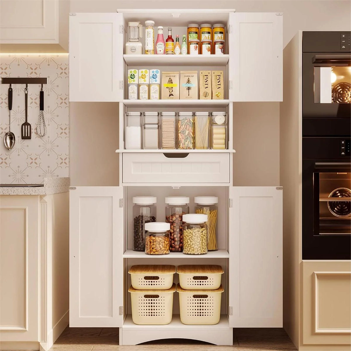 White Kitchen Pantry Storage Cabinet R99615