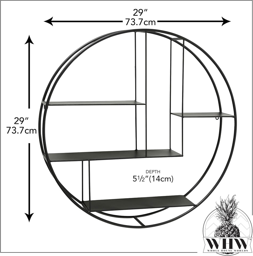 Black Iron Round Metal Wall Shelf, 4 Levels S100