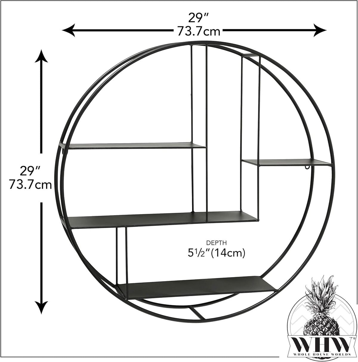 Black Iron Round Metal Wall Shelf, 4 Levels S100