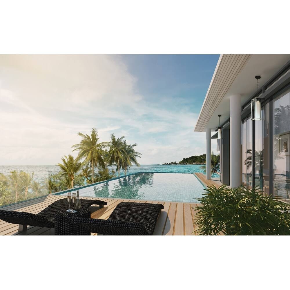 Outdoor Pendant Light Matte Black Clear Seedy Glass 8W LED I321