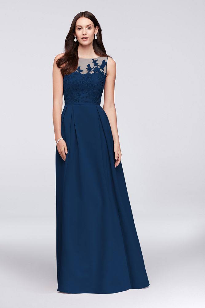Silver Appliqued Illusion Faille Bridesmaid Dress T2248