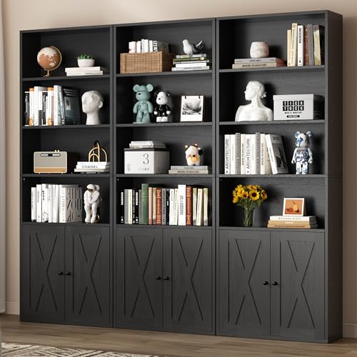 Black 6 Shelf Bookshelf with Doors U236766