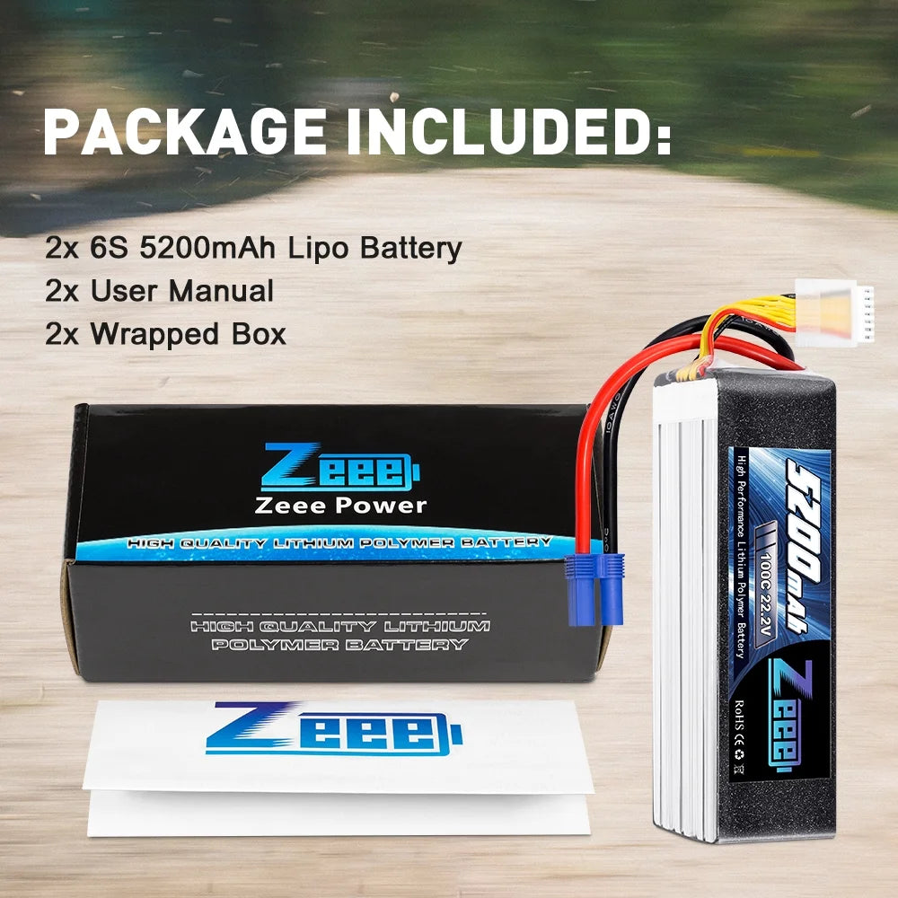 22.2V 100C 5200mAh 6S Lipo Battery EC5 Connector (2 Pack) W1521