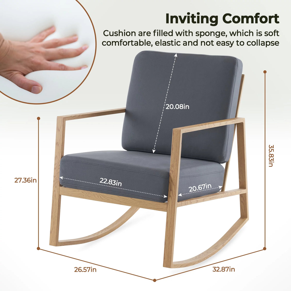 Gray Upholstered Rocking Chair B615