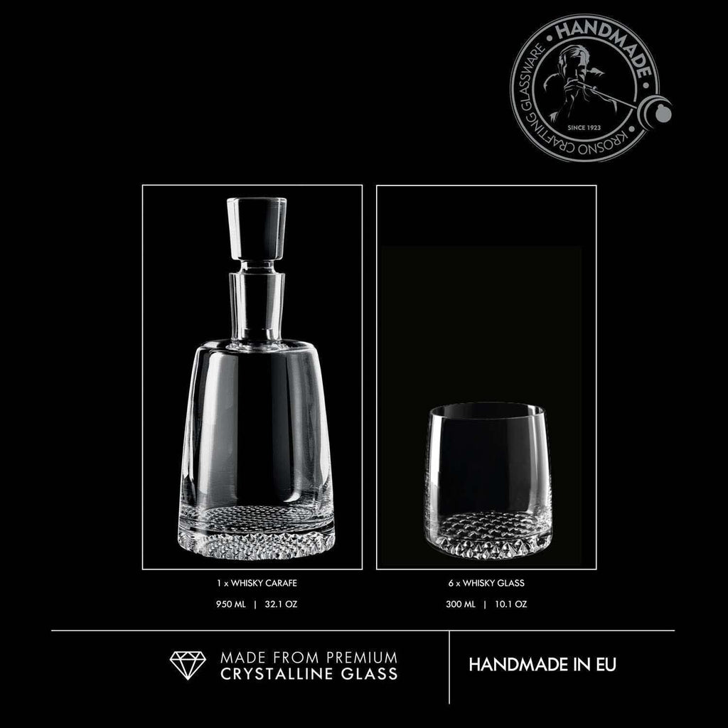 Whisky Glass Decanter Set with 32.1 oz Crystal Carafe and 6 Glasses G870