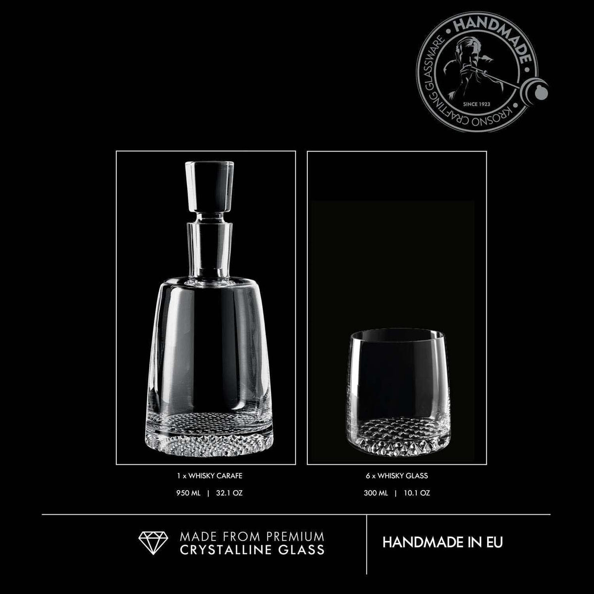 Whisky Glass Decanter Set with 32.1 oz Crystal Carafe and 6 Glasses G870