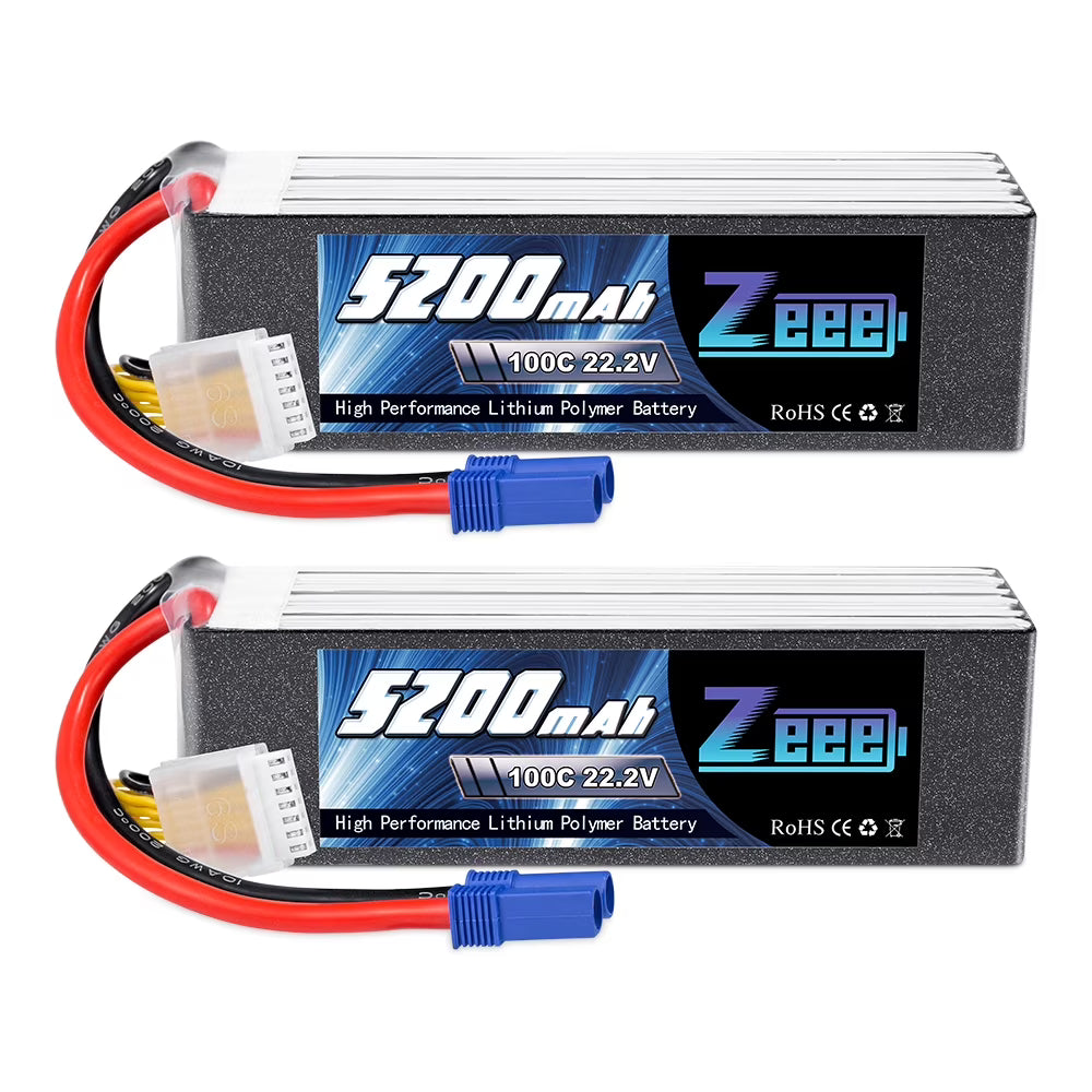 22.2V 100C 5200mAh 6S Lipo Battery EC5 Connector (2 Pack) W1521