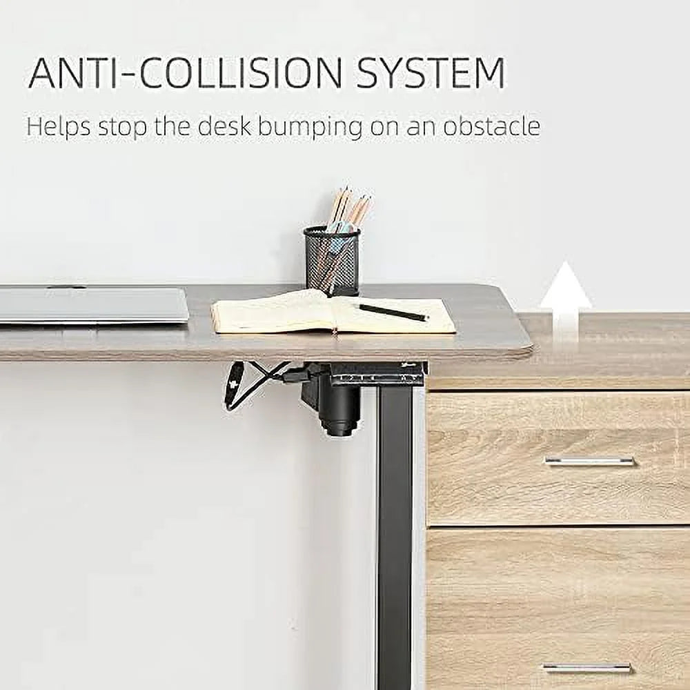 Teak Black Electric Height Adjustable Standing Desk with 54" Desktop K348826