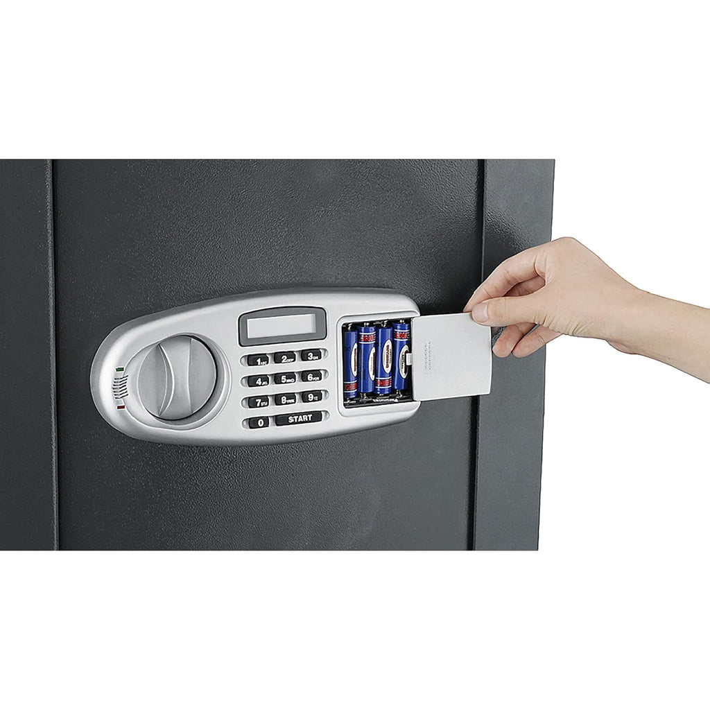 Gray Fireproof Electronic Lockbox with Keypad and Interior Shelf T266