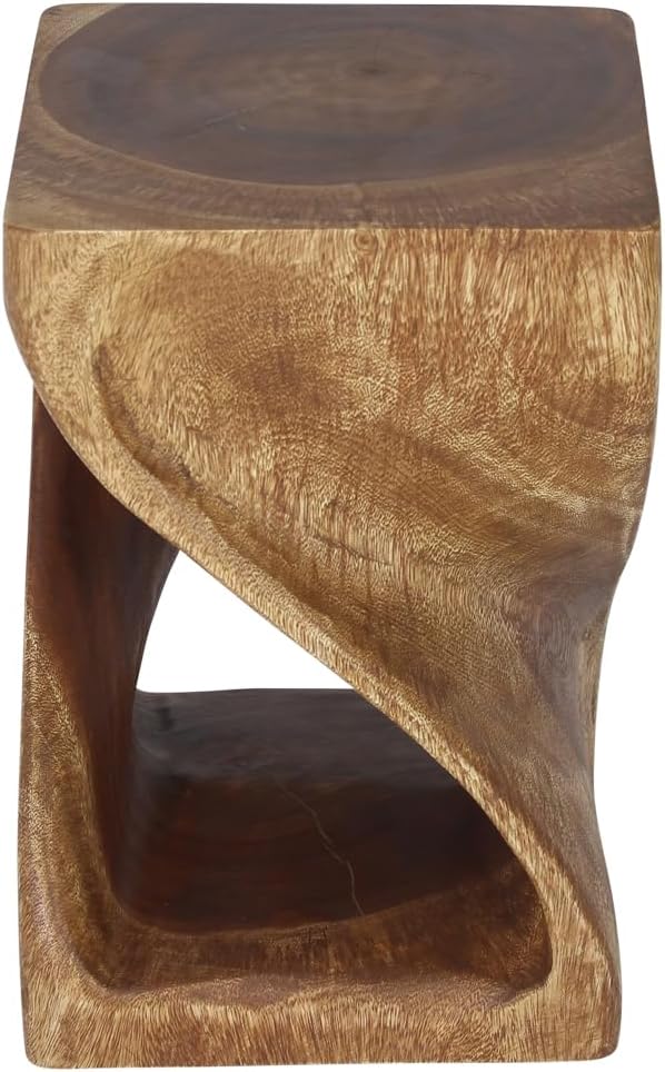 Wood Twist End Table 12 X 12 X 18 in High Walnut Oil U12501