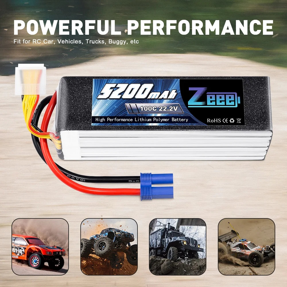 22.2V 100C 5200mAh 6S Lipo Battery EC5 Connector (2 Pack) W1521