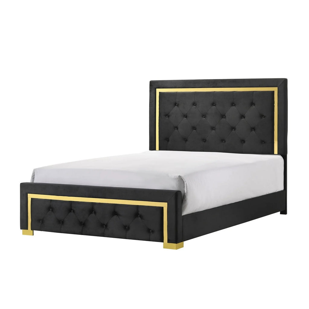 King Size Button Tufted Black Upholstery Bed P4328