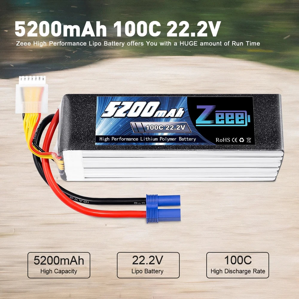 22.2V 100C 5200mAh 6S Lipo Battery EC5 Connector (2 Pack) W1521