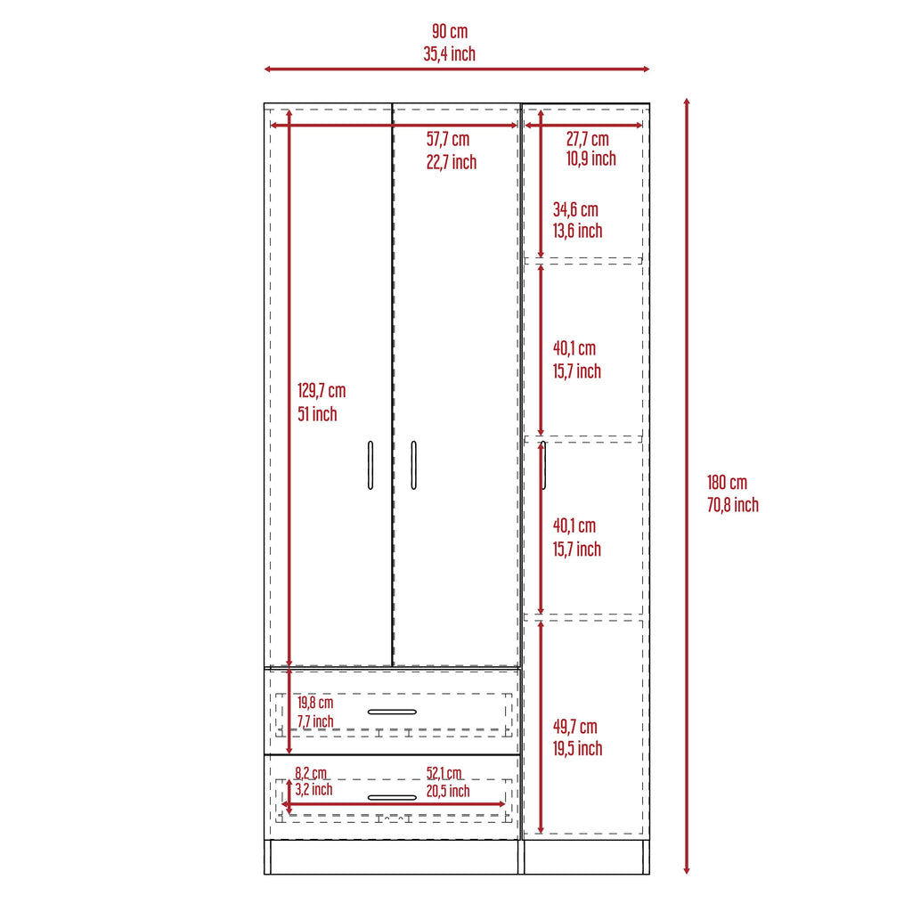 Beige 3 Door Manufactured Wood Armoire H2726