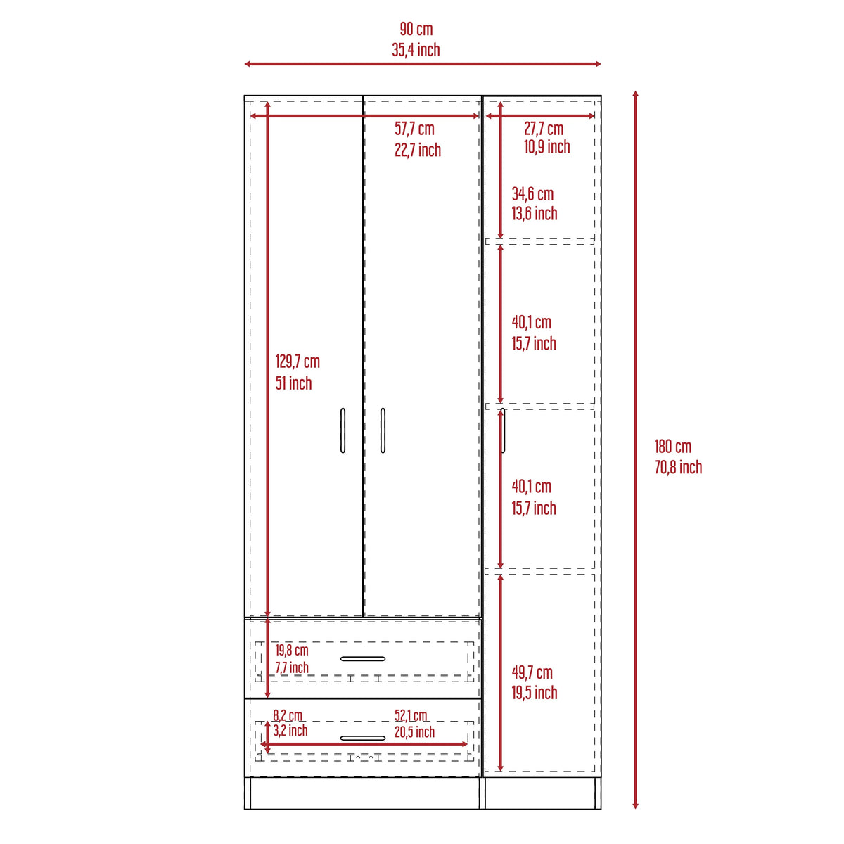 Beige 3 Door Manufactured Wood Armoire H2726