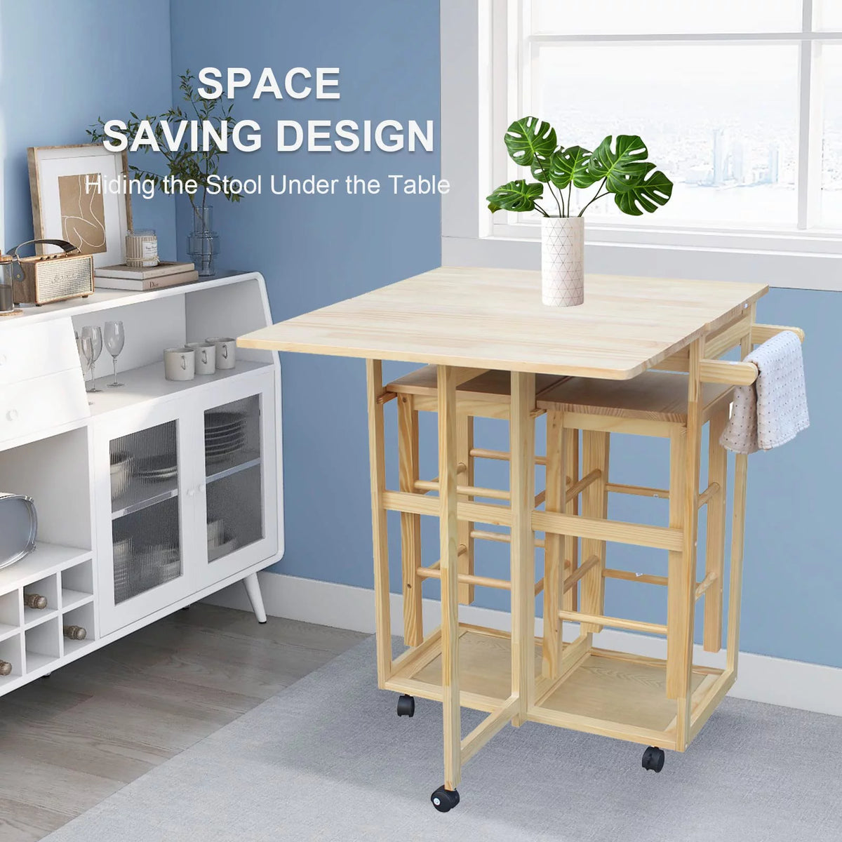 Drop Leaf Table, Rolling Kitchen Tables, Dining Table Set for 2, Natural V476981