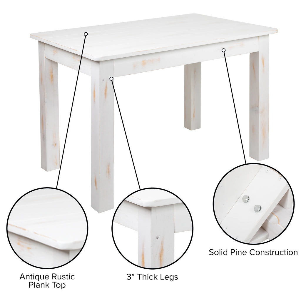46" x 30" Rectangular Antique Rustic White Solid Pine Dining Table V730