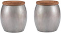Set of 2 Metal and Wood Drum Side Table with Storage T612