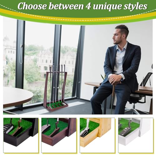 Wooden Golf Club Stand with Artificial Grass Mat, Holds 6 Clubs Z34779