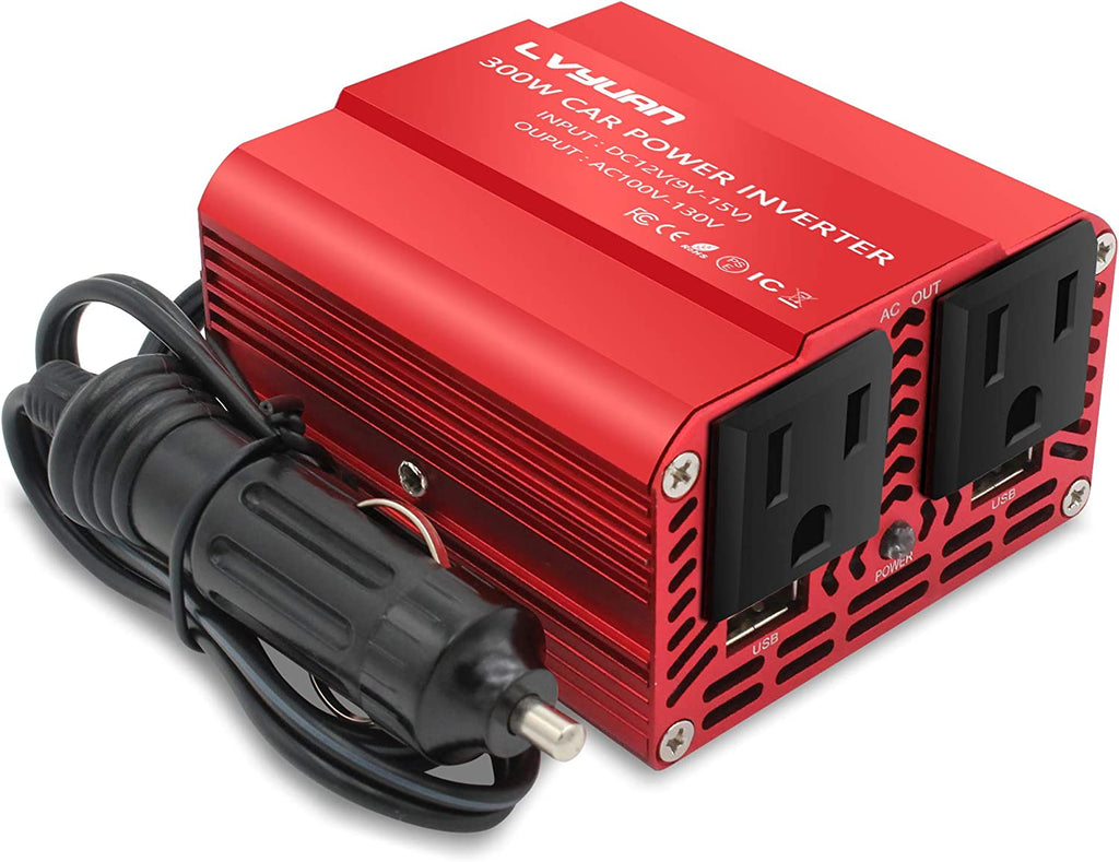 300W Power Inverter DC 12V to 110V AC with 3.1A Dual USB Charger Y22848