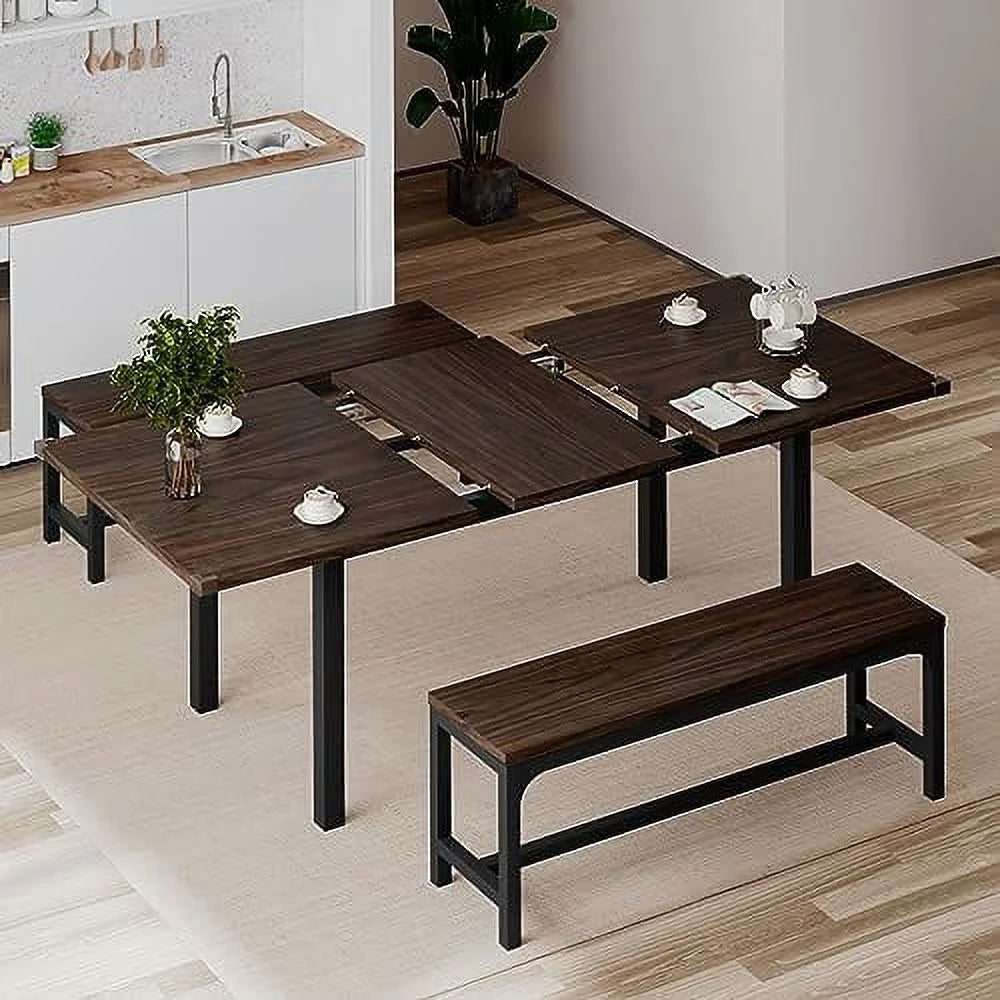 3-Piece Extendable Dining Table Set with 2 Benches T453773