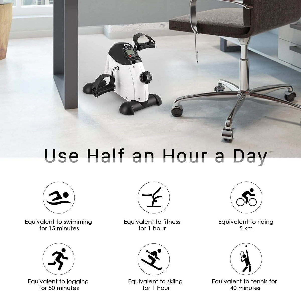 White Portable Under Desk Exercise Bike with LCD Screen V142