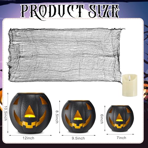3 Pcs Metal Jack O Lanterns Pumpkin Set with LED Candles V6990