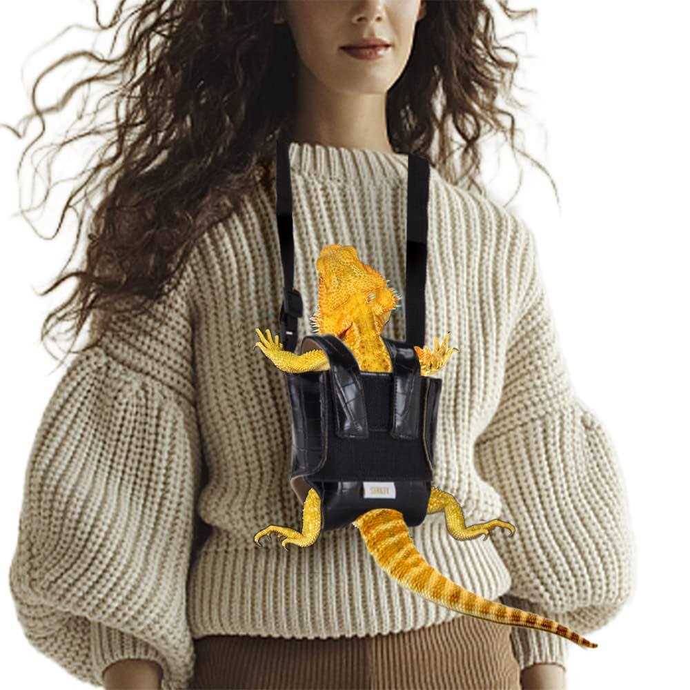 Bearded Dragon Sling Carrier Leather Reptile Pouch X4308