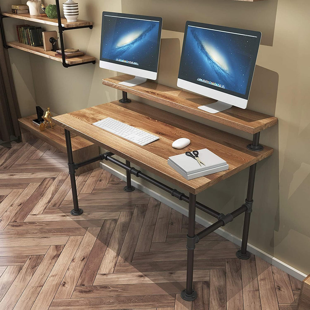 28 Inch Industrial Pipe Table Legs Set with Monitor Shelf Support G387