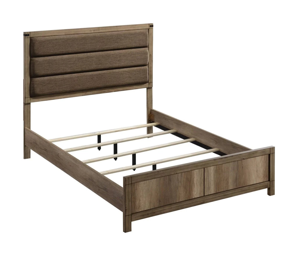 Light Brown Wood Finish Full Size Upholstered Panel Bed W1298
