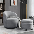 Grey Teddy Fabric Upholstered Swivel Barrel Chair with Storage Ottoman D474