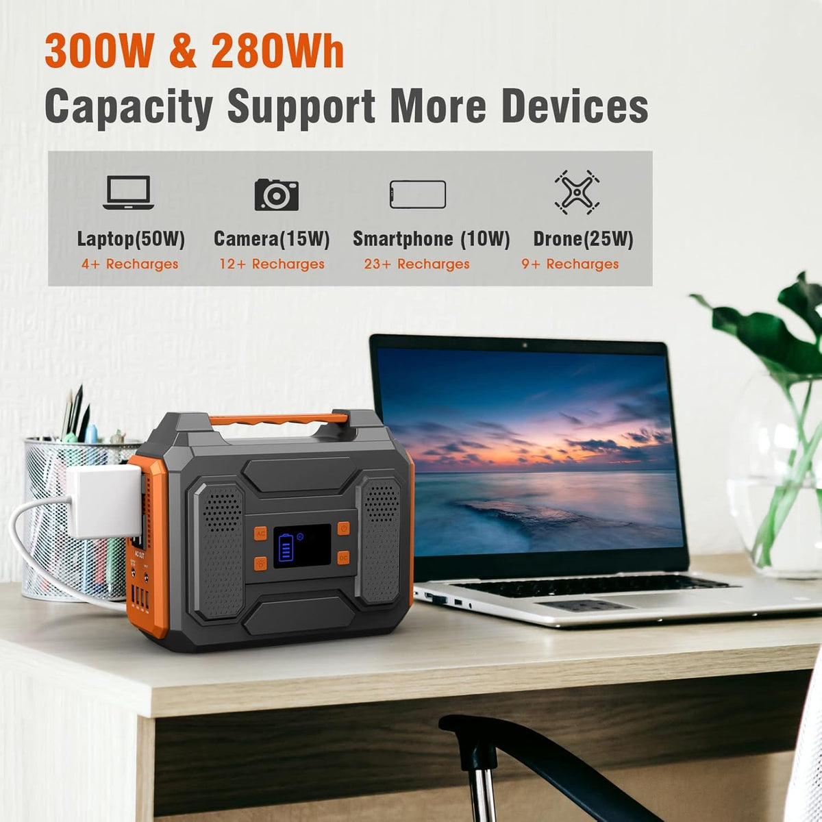 Portable Power Station 300W, 280Wh Lithium Battery Backup Power Source with AC Outlet K99393