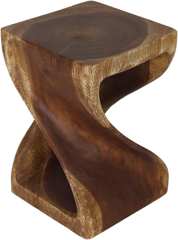 Wood Twist End Table 12 X 12 X 18 in High Walnut Oil U12501