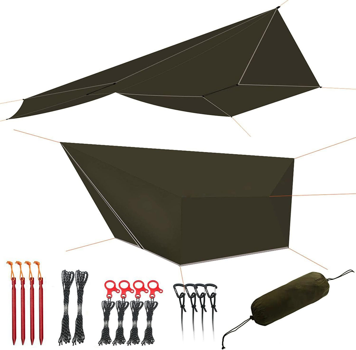 12ft Waterproof Camping Hammock Tarp with Carrying Case, OD Green Pack of 2 K749071