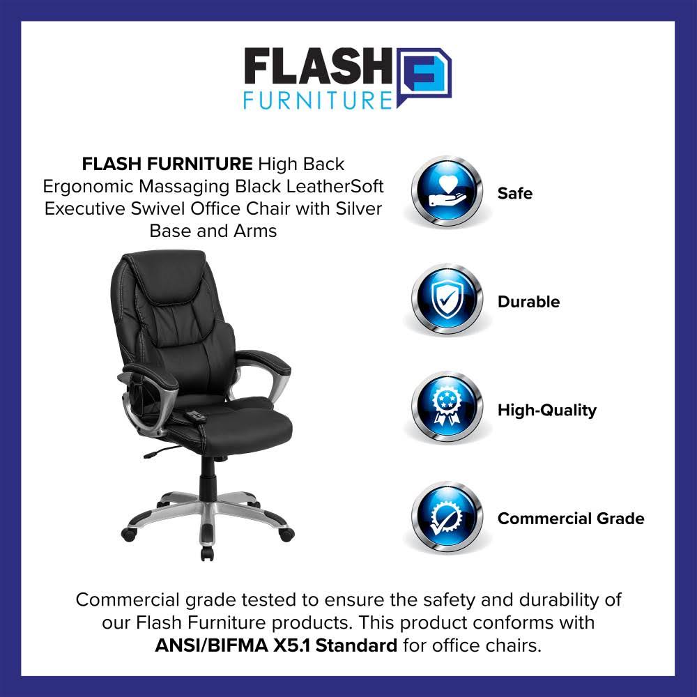 High Back Ergonomic Massaging Swivel Office Chair Black/Silver E741815