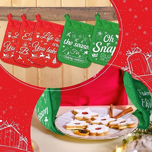 12 Pcs Red Green Pot Holders with Pockets Oven Mitts H776495